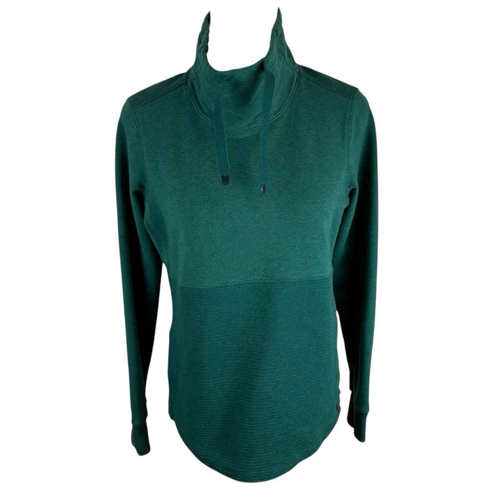 L.L. Bean Cozy Mixed Knit Pullover Teal Funnel Neck Sweatshirt - Small
